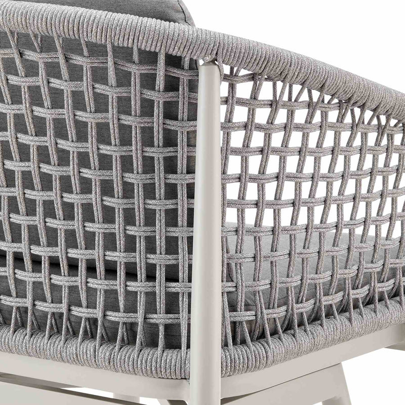 Rhodes Outdoor Patio Swivel Counter Stool in Aluminum with Light Gray Rope and Cushions - Furniture City (CA)l