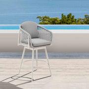 Rhodes Outdoor Patio Swivel Bar Stool in Aluminum with Light Gray Rope and Cushions - Furniture City (CA)l