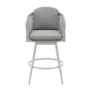 Rhodes Outdoor Patio Swivel Bar Stool in Aluminum with Light Gray Rope and Cushions - Furniture City (CA)l