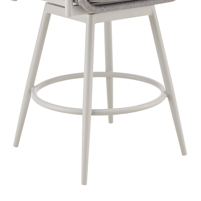 Rhodes Outdoor Patio Swivel Bar Stool in Aluminum with Light Gray Rope and Cushions - Furniture City (CA)l