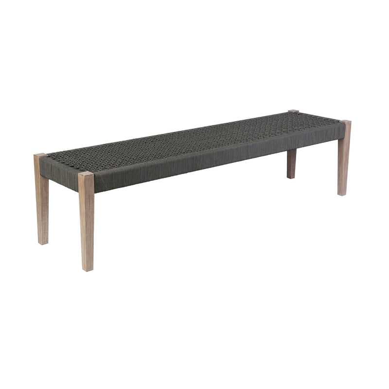 Rhett Indoor Outdoor Dining Bench in Eucalyptus Wood and Charcoal Rope - Furniture City (CA)l