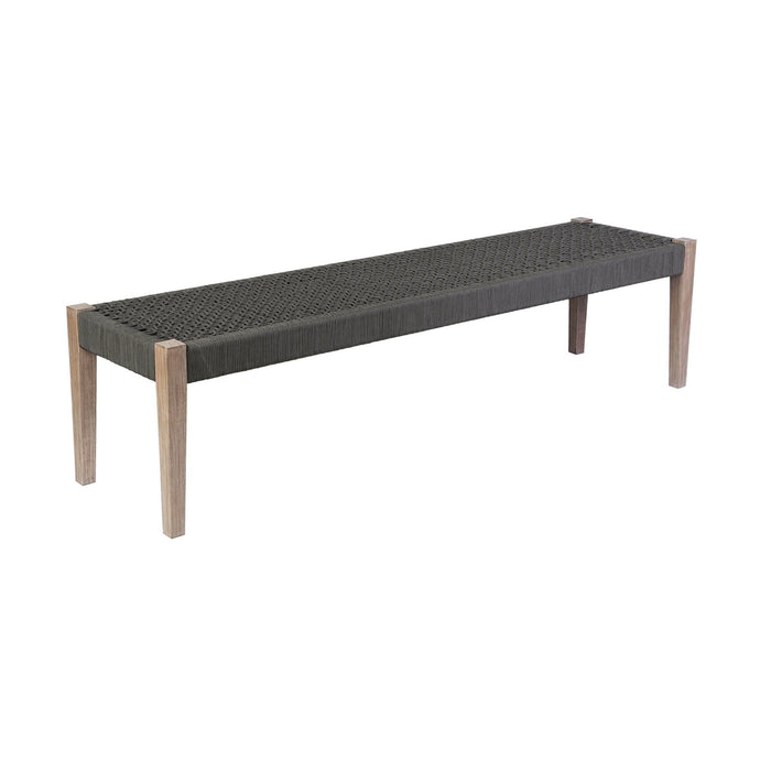 Rhett Indoor Outdoor Dining Bench in Eucalyptus Wood and Charcoal Rope
