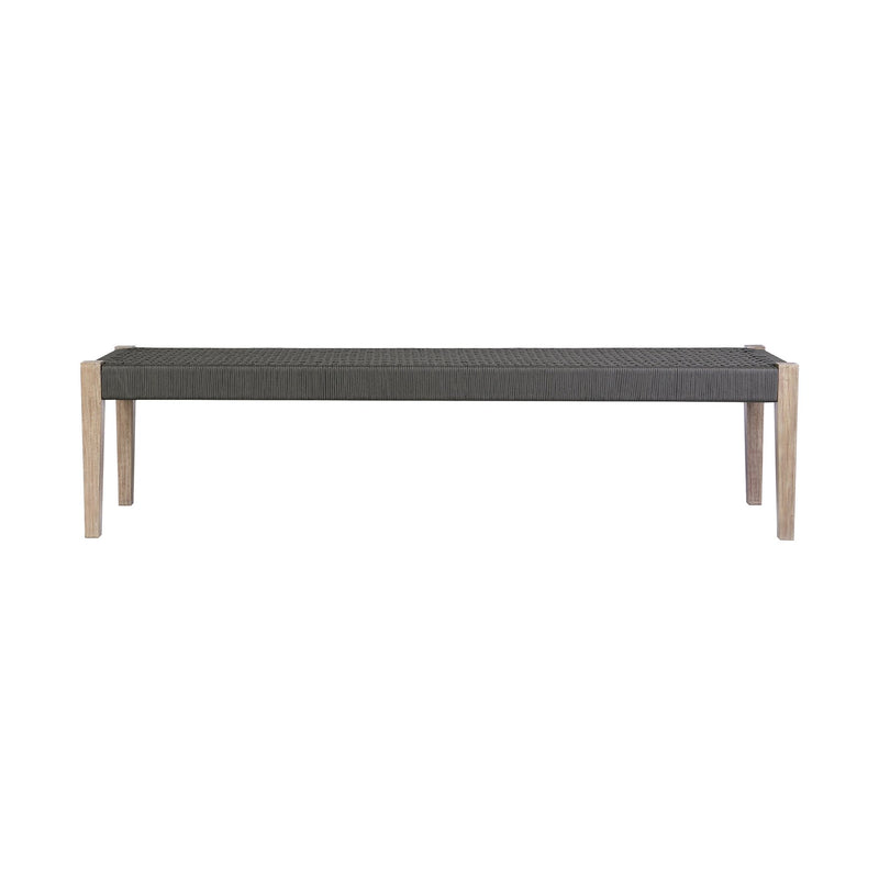 Rhett Indoor Outdoor Dining Bench in Eucalyptus Wood and Charcoal Rope - Furniture City (CA)l