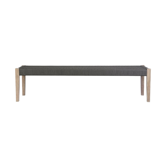 Rhett Indoor Outdoor Dining Bench in Eucalyptus Wood and Charcoal Rope