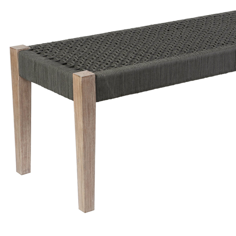 Rhett Indoor Outdoor Dining Bench in Eucalyptus Wood and Charcoal Rope - Furniture City (CA)l