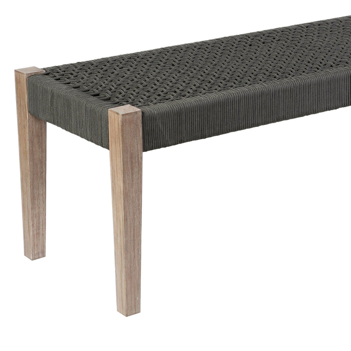 Rhett Indoor Outdoor Dining Bench in Eucalyptus Wood and Charcoal Rope