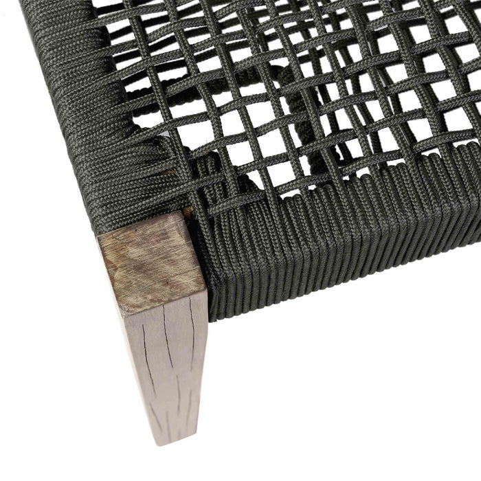 Rhett Indoor Outdoor Dining Bench in Eucalyptus Wood and Charcoal Rope