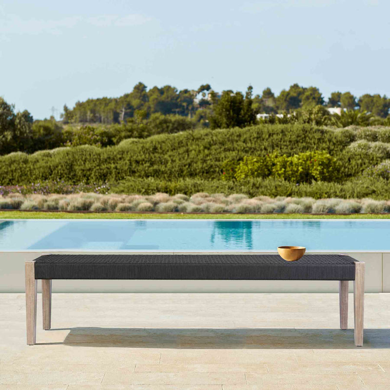 Rhett Indoor Outdoor Dining Bench in Eucalyptus Wood and Charcoal Rope - Furniture City (CA)l