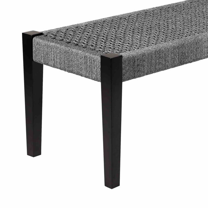 Rhett Indoor Outdoor Dining Bench in Eucalyptus Wood and Gray Rope