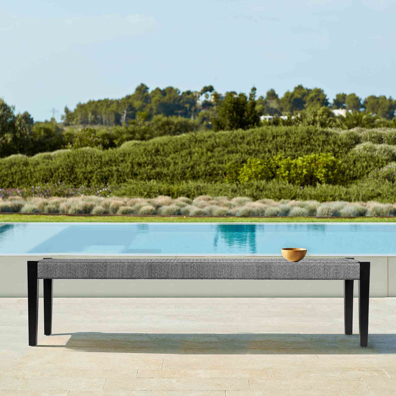 Rhett Indoor Outdoor Dining Bench in Eucalyptus Wood and Gray Rope - Furniture City (CA)l