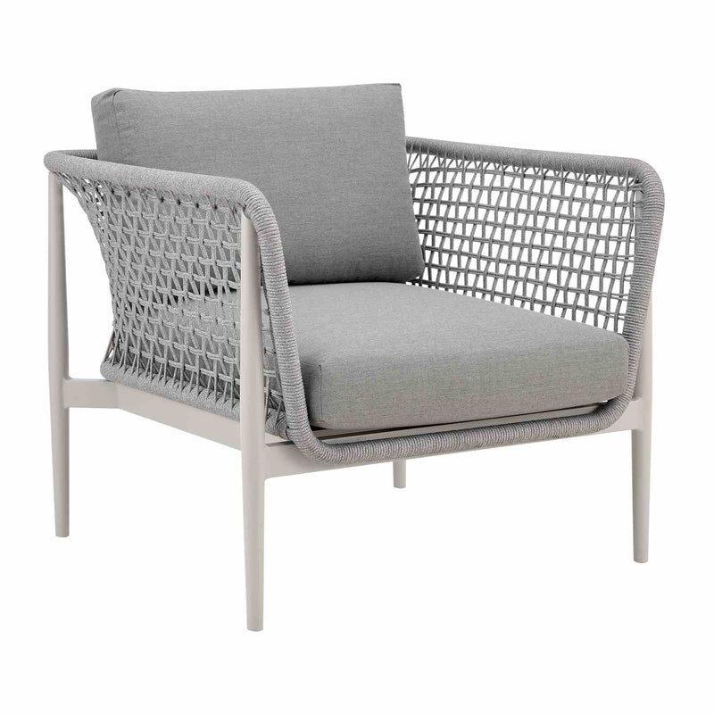 Rhodes Outdoor Patio Armchair in Aluminum with Light Gray Rope and Cushions - Furniture City (CA)l