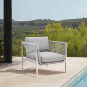 Rhodes Outdoor Patio Armchair in Aluminum with Light Gray Rope and Cushions - Furniture City (CA)l