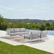 Rhodes Outdoor Patio Armchair in Aluminum with Light Gray Rope and Cushions - Furniture City (CA)l