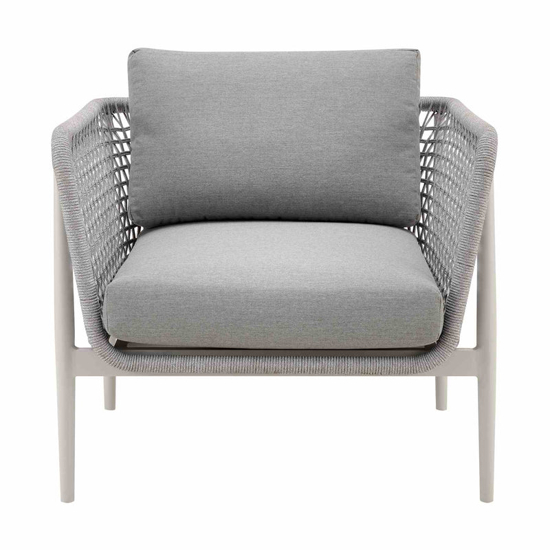 Rhodes Outdoor Patio Armchair in Aluminum with Light Gray Rope and Cushions - Furniture City (CA)l