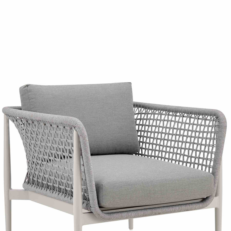Rhodes Outdoor Patio Armchair in Aluminum with Light Gray Rope and Cushions - Furniture City (CA)l
