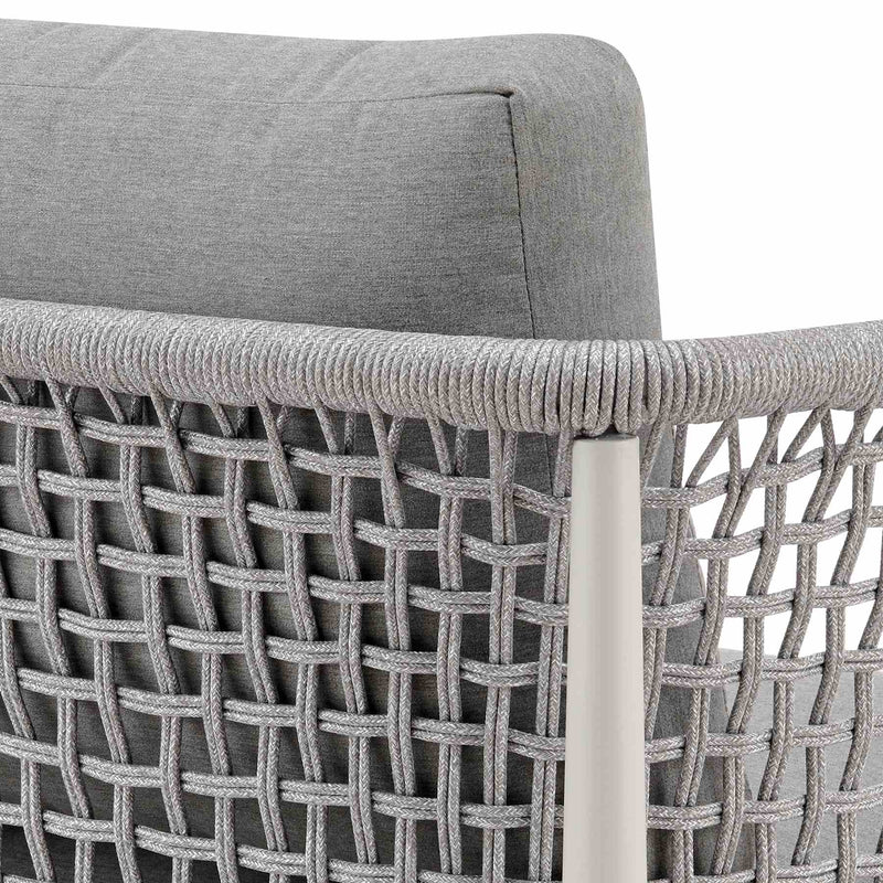 Rhodes Outdoor Patio Armchair in Aluminum with Light Gray Rope and Cushions - Furniture City (CA)l