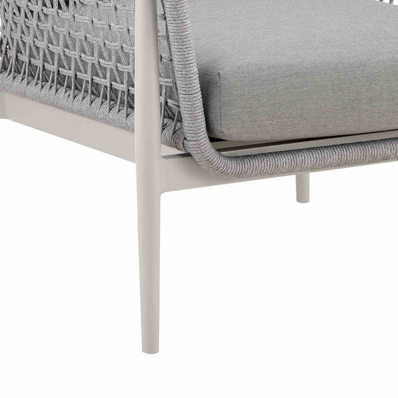 Rhodes Outdoor Patio Armchair in Aluminum with Light Gray Rope and Cushions - Furniture City (CA)l