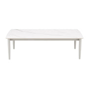 Rhodes Outdoor Patio Rectangular Coffee Table in Snowy Sintered Stone and Porcelain Finish - Furniture City (CA)l