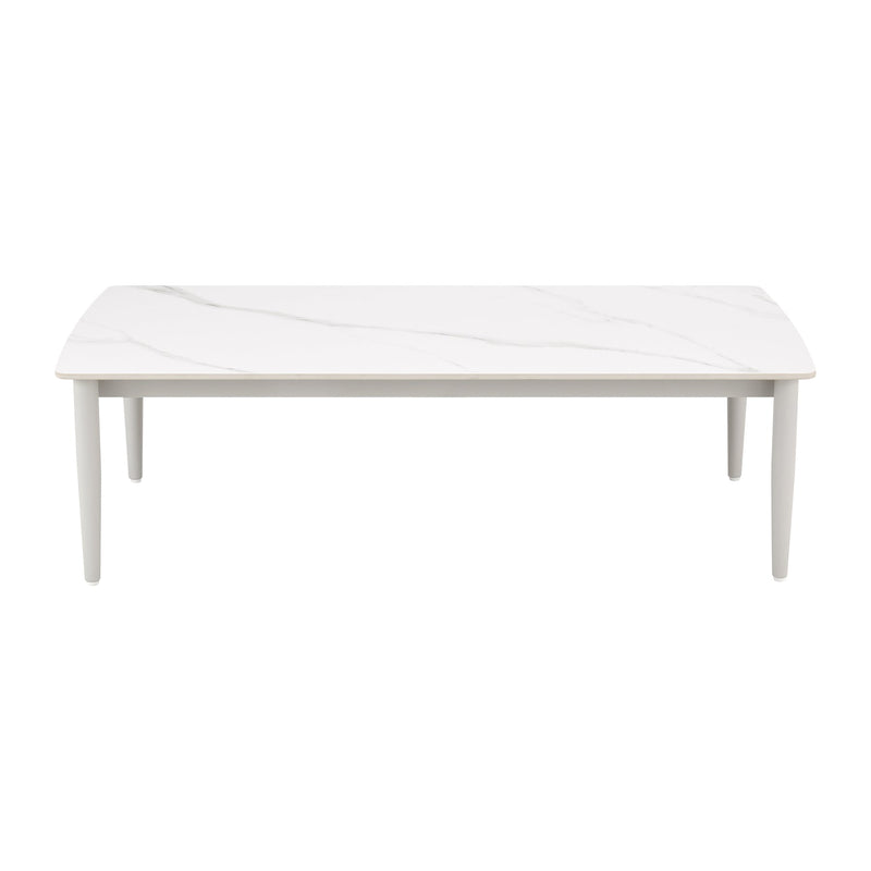 Rhodes Outdoor Patio Rectangular Coffee Table in Snowy Sintered Stone and Porcelain Finish - Furniture City (CA)l