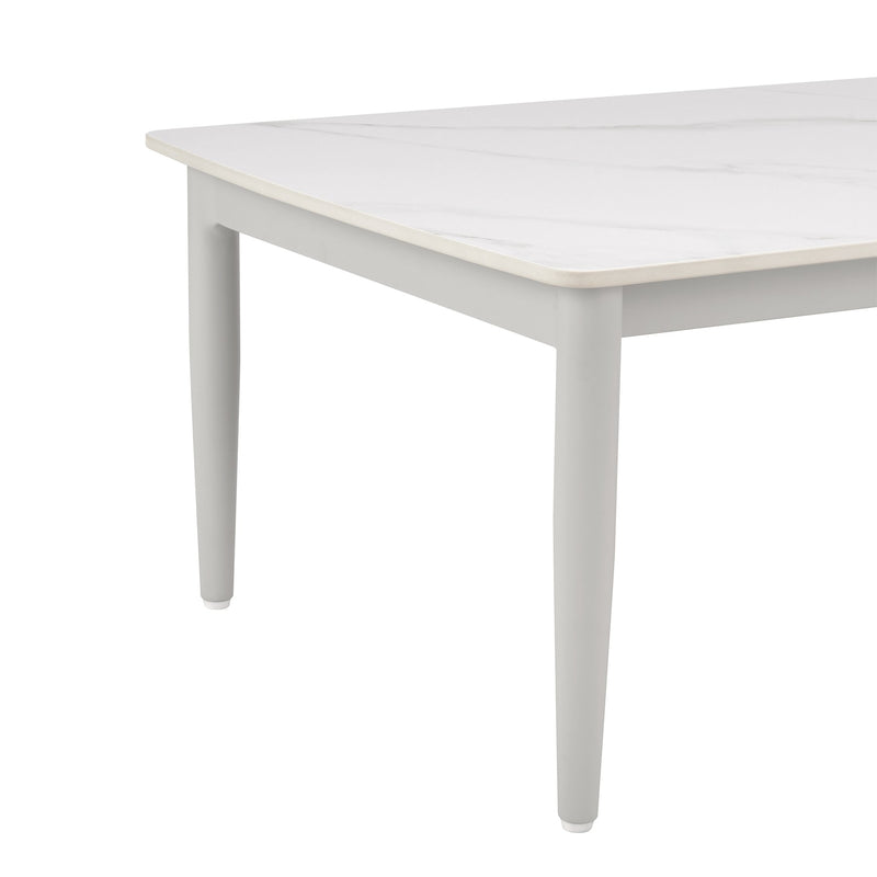 Rhodes Outdoor Patio Rectangular Coffee Table in Snowy Sintered Stone and Porcelain Finish - Furniture City (CA)l