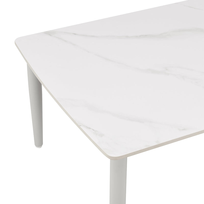 Rhodes Outdoor Patio Rectangular Coffee Table in Snowy Sintered Stone and Porcelain Finish - Furniture City (CA)l