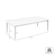 Rhodes Outdoor Patio Rectangular Coffee Table in Snowy Sintered Stone and Porcelain Finish - Furniture City (CA)l