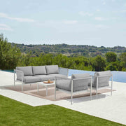 Rhodes Outdoor Patio Rectangular Coffee Table in Snowy Sintered Stone and Porcelain Finish - Furniture City (CA)l