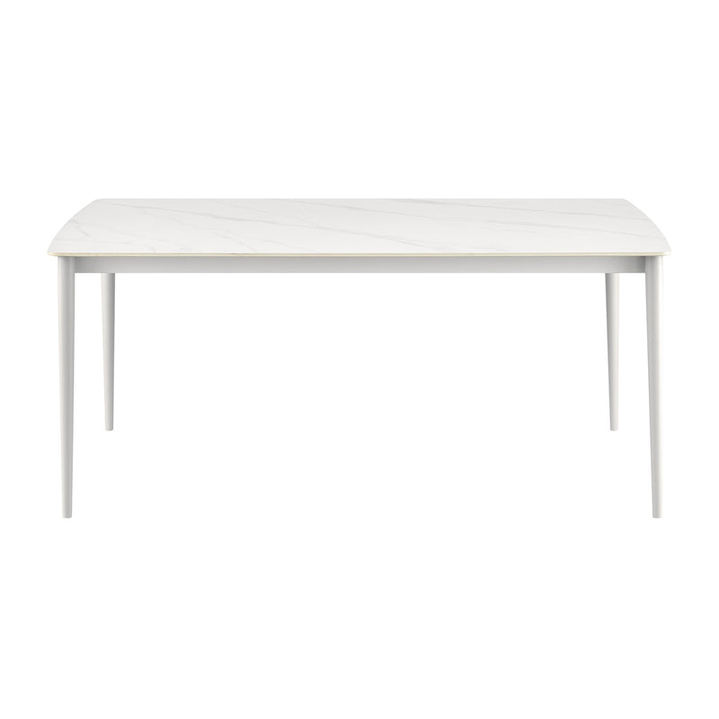 Rhodes Outdoor Patio Rectangular Dining Table in Snowy Sintered Stone and Porcelain Finish - Furniture City (CA)l