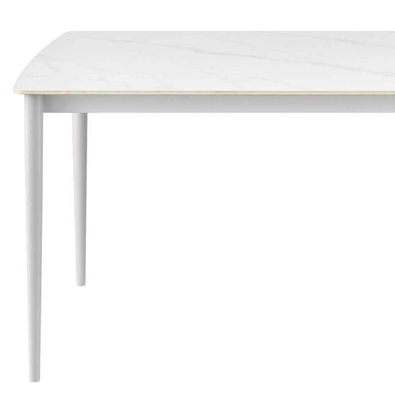 Rhodes Outdoor Patio Rectangular Dining Table in Snowy Sintered Stone and Porcelain Finish - Furniture City (CA)l