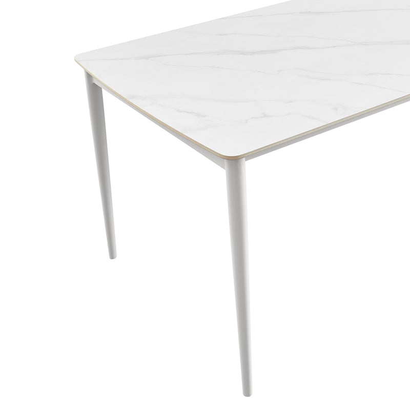 Rhodes Outdoor Patio Rectangular Dining Table in Snowy Sintered Stone and Porcelain Finish - Furniture City (CA)l