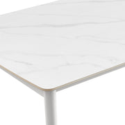 Rhodes Outdoor Patio Rectangular Dining Table in Snowy Sintered Stone and Porcelain Finish - Furniture City (CA)l