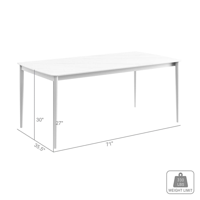 Rhodes Outdoor Patio Rectangular Dining Table in Snowy Sintered Stone and Porcelain Finish
