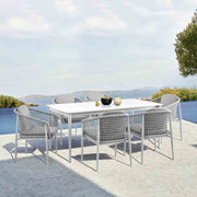 Rhodes Outdoor Patio Rectangular Dining Table in Snowy Sintered Stone and Porcelain Finish - Furniture City (CA)l