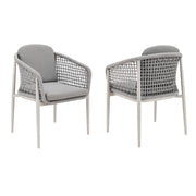Rhodes Outdoor Patio Dining Chair in Aluminum with Light Gray Rope and Cushions - Set of 2 - Furniture City (CA)l