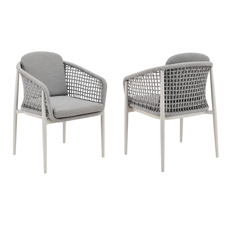 Rhodes Outdoor Patio Dining Chair in Aluminum with Light Gray Rope and Cushions - Set of 2 - Furniture City (CA)l