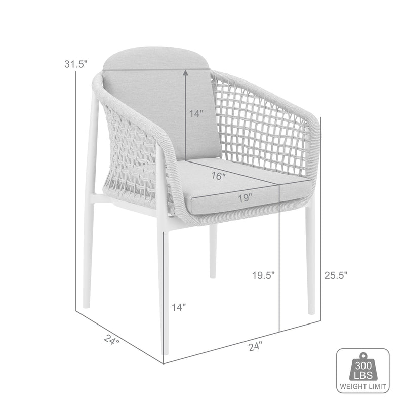 Rhodes Outdoor Patio Dining Chair in Aluminum with Light Gray Rope and Cushions - Set of 2 - Furniture City (CA)l