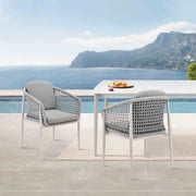 Rhodes Outdoor Patio Dining Chair in Aluminum with Light Gray Rope and Cushions - Set of 2 - Furniture City (CA)l