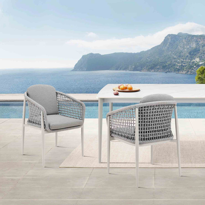 Rhodes Outdoor Patio Dining Chair in Aluminum with Light Gray Rope and Cushions - Set of 2 - Furniture City (CA)l