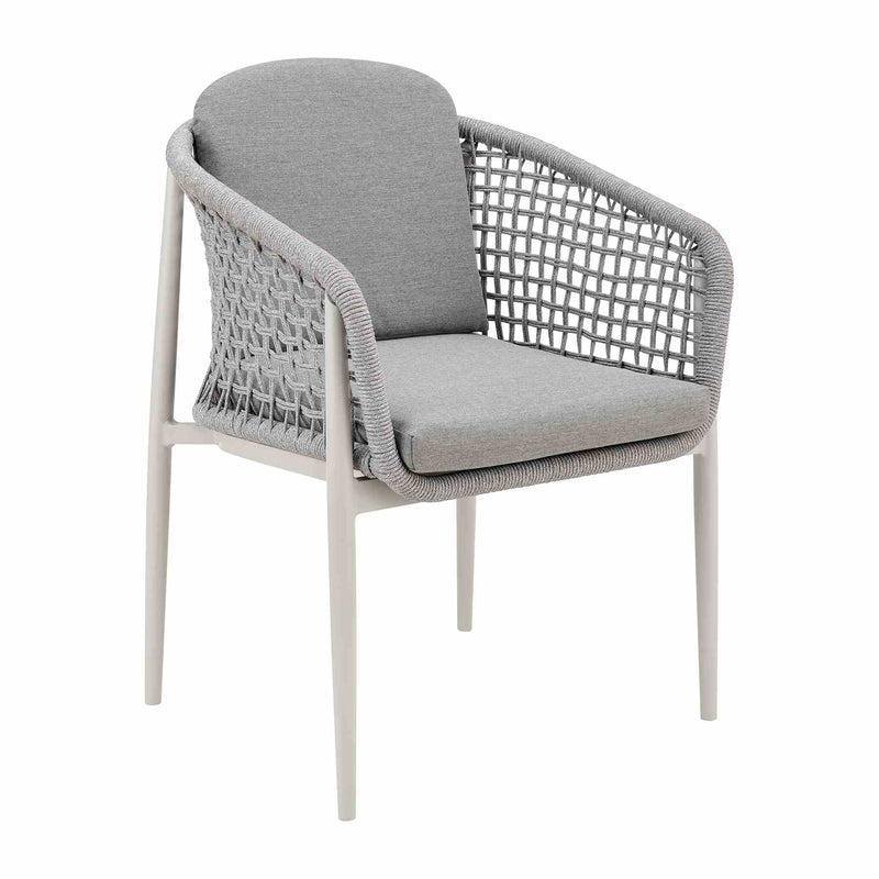 Rhodes Outdoor Patio Dining Chair in Aluminum with Light Gray Rope and Cushions - Set of 2 - Furniture City (CA)l