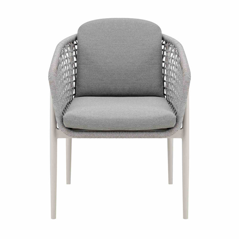 Rhodes Outdoor Patio Dining Chair in Aluminum with Light Gray Rope and Cushions - Set of 2 - Furniture City (CA)l