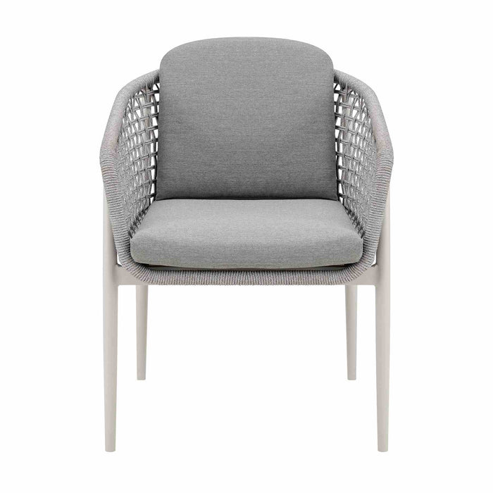 Rhodes Outdoor Patio Dining Chair in Aluminum with Light Gray Rope and Cushions - Set of 2