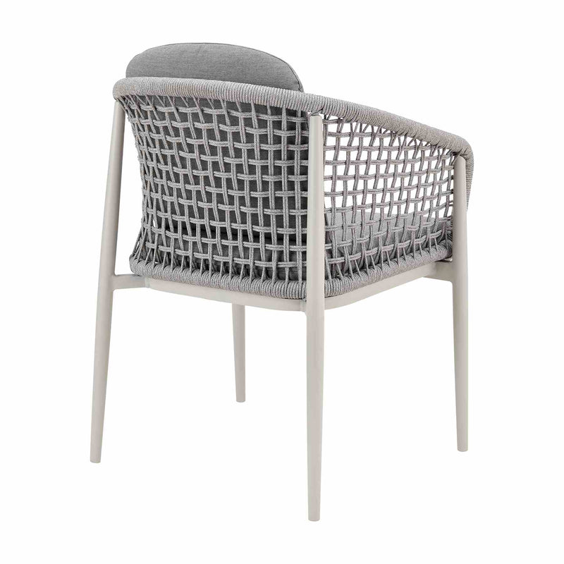 Rhodes Outdoor Patio Dining Chair in Aluminum with Light Gray Rope and Cushions - Set of 2 - Furniture City (CA)l