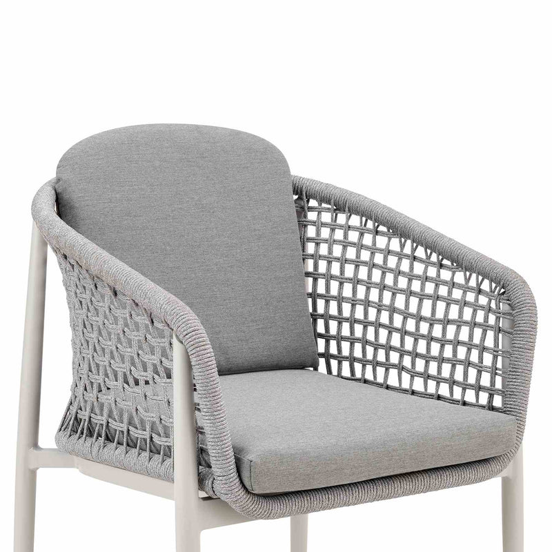 Rhodes Outdoor Patio Dining Chair in Aluminum with Light Gray Rope and Cushions - Set of 2 - Furniture City (CA)l