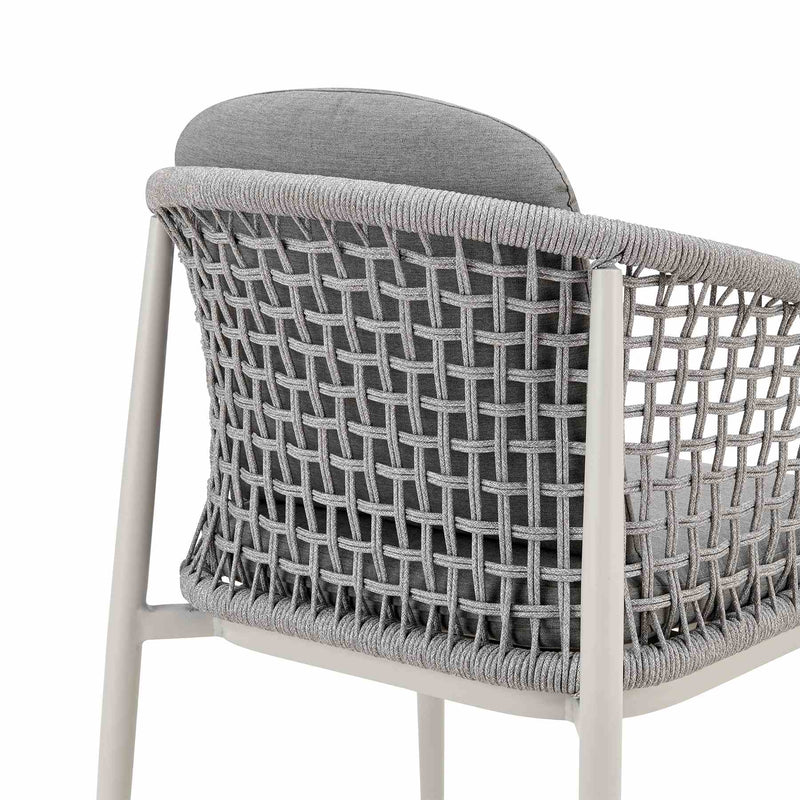 Rhodes Outdoor Patio Dining Chair in Aluminum with Light Gray Rope and Cushions - Set of 2 - Furniture City (CA)l