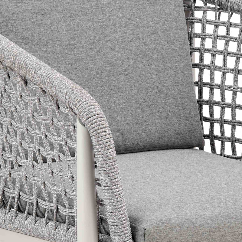 Rhodes Outdoor Patio Dining Chair in Aluminum with Light Gray Rope and Cushions - Set of 2 - Furniture City (CA)l