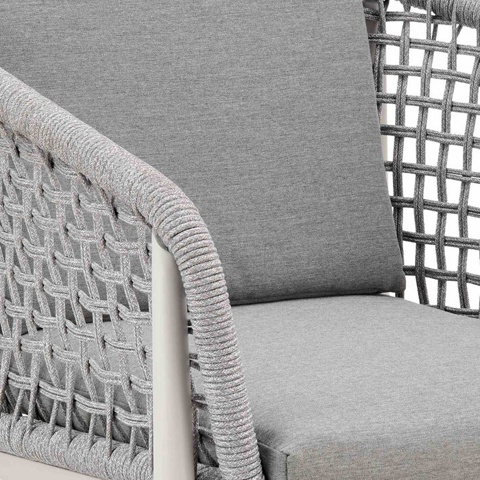 Rhodes Outdoor Patio Dining Chair in Aluminum with Light Gray Rope and Cushions - Set of 2