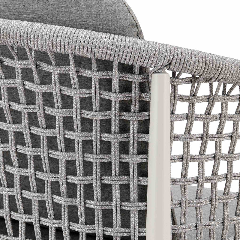 Rhodes Outdoor Patio Dining Chair in Aluminum with Light Gray Rope and Cushions - Set of 2 - Furniture City (CA)l