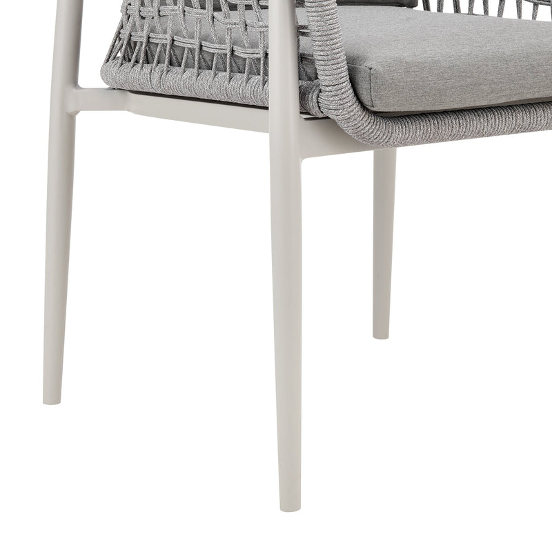 Rhodes Outdoor Patio Dining Chair in Aluminum with Light Gray Rope and Cushions - Set of 2 - Furniture City (CA)l