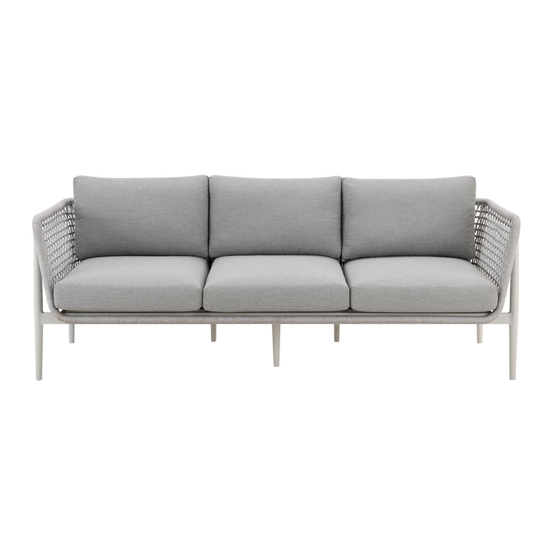 Rhodes Outdoor Patio Sofa in Aluminum with Light Gray Rope and Cushions - Furniture City (CA)l