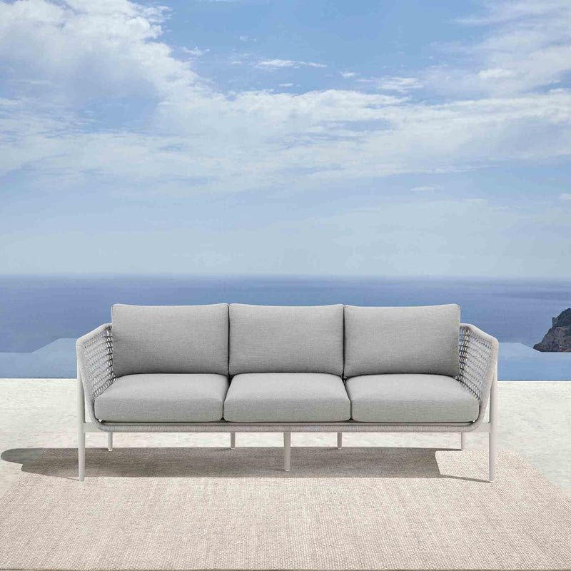 Rhodes Outdoor Patio Sofa in Aluminum with Light Gray Rope and Cushions - Furniture City (CA)l